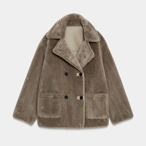 New Zara REVERSIBLE double -faced coat in taupe gray- medium